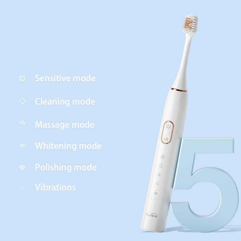 5 modes, 3 power levels, 15 tooth cleaning programmes white electric toothbrush