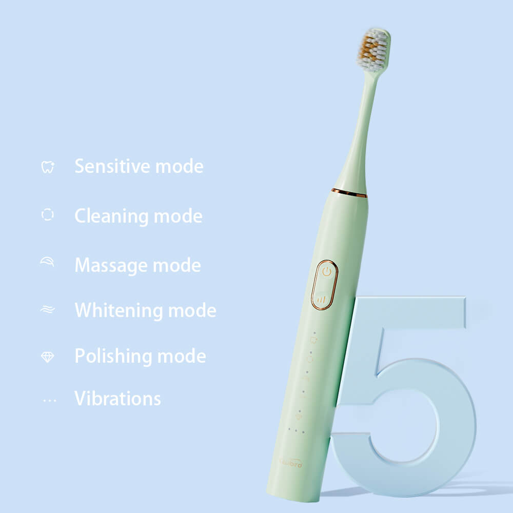 5 modes, 3 power levels, 15 tooth cleaning programmes green electric toothbrush